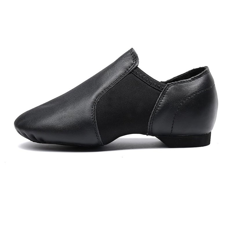 MSMAX أحذية جاز للأطفال من MSMAX مصنوعة من الجلد، سهلة الارتداء، للأداء، مسطحة، سوداء، مقاس 11 M US للأطفال الصغار - Image 3